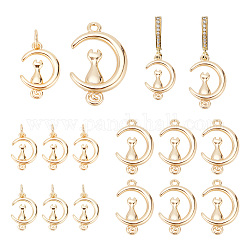 ARRICRAFT 16Pcs 2 Style Brass Pendants, Moon with Cat Charm, Golden, 16.5~20x11~13.5x2.5~3mm, Hole: 1.5~3.4mm, 8pcs/style