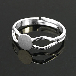 Composants d'anneau en laiton, accessoires de bague de pad, réglable, sans nickel, couleur argentée, 18 mm de diamètre intérieur , Plateau: 6 mm