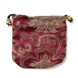 Pochettes d'emballage de bijoux en brocart de soie de style chinois, sacs-cadeaux à cordon, motif de nuage de bon augure, rouge foncé, 11x11 cm