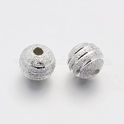 Perle di ottone rotonde con texture, colore argento placcato, 8mm, Foro: 1.2 mm