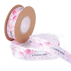 Single Face I Love You & Flamingo Printed Polyester Satin Ribbon, for Mother's Day Valentine's Day Gift Packaging, I Love You, 3/4