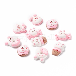 Cabuchones de resina opacos, formas mixtas de comida en forma de conejo, rosa perla, 15~23x15.5~23x6~9mm