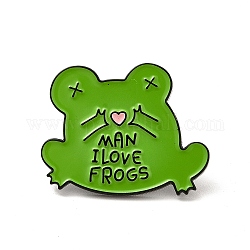 Frosch mit Wort Mann, ich liebe Frösche Emaille Pin, Elektrophorese-Tierbrosche aus schwarzer Legierung für Kleidungsrucksack, grün, 27.5x30x2 mm