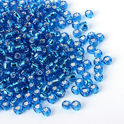 Perles de verre mgb matsuno, Perles de rocaille japonais, 12/0 argent perles de verre doublé rocailles de trous ronds de semences, bleu profond du ciel, 2x1mm, Trou: 0.5mm, environ 44000 pcs / sachet , 450 g / sac