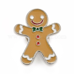 Weihnachten Lebkuchenmann Emaille Pin, Legierungsabzeichen für Rucksackkleidung, Platin Farbe, dunkelgolden, 27x22x1.7 mm
