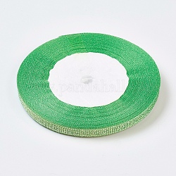 ポリエステルオーガンジーリボン  グリッターメタリックリボン  ラメリボン  春の緑  1/4インチ（6mm）  約25ヤード/ロール（22.86メートル/ロール）