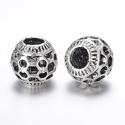 Alloy European Beads, Rondelle, Large Hole Beads, Antique Silver, 10.5x9mm, Hole: 4mm