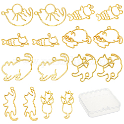 サニークルー16pcs8スタイル亜鉛合金子猫オープンバックベゼルペンダント  UVレジンDIY用  エポキシ樹脂  プレスジュエリー  混合図形  ゴールドカラー  2個/スタイル