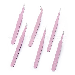 Set di pinzette per bordatura in acciaio inossidabile, colore acciaio inossidabile, perla rosa, 11.7~12.5x0.9~1.05cm, Dimensioni confezione: 13.7x12.6 cm, 6 pc / set