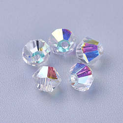 Perle di vetro k9, sfaccettato, bicono, cristallo ab, 5x5mm, Foro: 1 mm