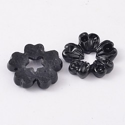 Opaque Resin Beads, Mother's Day Gift Beads, Flower, Black, 15x3mm, Hole: 5mm