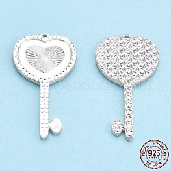 925 Sterling Silver Pendants, Heart Skeleton Key Charms, Silver, 23x12.5x1.5mm, Hole: 0.7mm