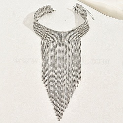 Eisenketten-Quasten-Statement-Halskette, Lätzchen-Halsband für Damen, Platin Farbe, 11.81 Zoll (30 cm)