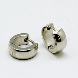 Unisex personalizzato 304 in acciaio inox Orecchini a cerchio Huggie, orecchini a cerchio spessi, colore argento placcato, 8.5~9x9~10x3.5~4mm, ago :0.5mm