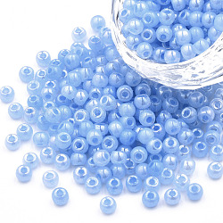 6/0 Imitation Jade Glass Seed Beads, Luster, Dyed, Round, Light Sky Blue, 4x3mm, Hole: 1.2mm, about 450g/bag