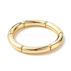 Grosso braccialetto elasticizzato con perline in tubo curvo acrilico per donna, oro, diametro interno: 2 pollice (5.2 cm)