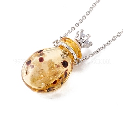 Frasco de perfume de vidrio con collar colgante de corona, joyas de acero de titanio para mujer., color acero inoxidable, vara de oro, 25.1 pulgada (63.8 cm)