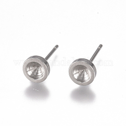 Accessoires de puces d'oreilles en 304 acier inoxydable, plat rond, couleur inoxydable, convient pour strass de 3 mm, 6mm, pin: 0.8 mm