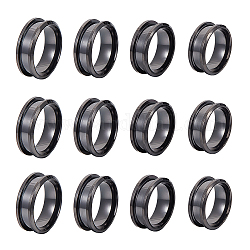 Unicraftale 12Pcs 4 Size 201 Stainless Steel Grooved Finger Ring Settings, Ring Core Blank, for Inlay Ring Jewelry Making, Gunmetal, Inner Diameter: 16~19mm, 3Pcs/size