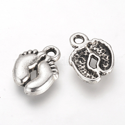 Tibetan Style Alloy Charms, Cadmium Free & Lead Free & Nickel Free, Baby Feet, Antique Silver, 14x10x2mm, Hole: 2mm, about 1600pcs/1000g