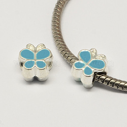 Alloy Enamel Butterfly Large Hole European Beads, Silver Color Plated, Sky Blue, 10x10x7mm, Hole: 4.5mm