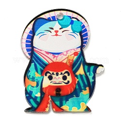 Pendenti in acrilico in stile giapponese, gatto, ombrello, 40x30x2.5mm, Foro: 2 mm
