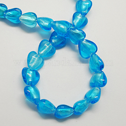 Manuell Silber Folie-Glas Perlen, Herz, Deep-Sky-blau, 12x12x8 mm, Bohrung: 2 mm