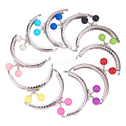 Iron Purse Frames Handles, Kiss Clasp Locks, with Round Acrylic Beads, Arch, Platinum, Mixed Color, 68x85~87x11mm, Hole: 1.5mm, 10pcs/set