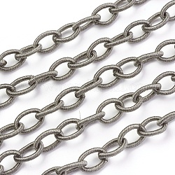 Lazo de nylon hecho a mano de cadenas de cable, oval, gris, 8~9x11~13x2mm, aproximamente 85 cm / strand, 33.5 pulgada