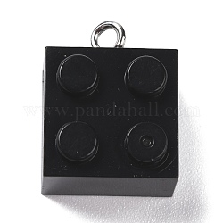 Ciondoli di resina, con anello in ferro platino, mattoncini giocattolo, nero, 21x15.5x11mm, Foro: 2.6 mm