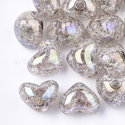 Transparent Crackle Acrylic Beads, Half Drilled Beads, Heart, Gray, 14.5x18x13mm, Half Hole: 3.5mm