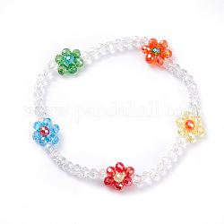 Bracelet extensible fleur de perles de verre bling, bijoux tissés tressés pour femmes, colorées, diamètre intérieur: 2-1/8 pouce (5.4 cm)