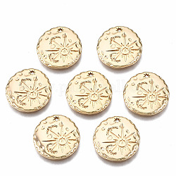 Brass Charms, Nickel Free, Sun with Word, Real 18K Gold Plated, 14.5x14x1.5mm, Hole: 1mm