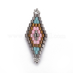 MIYUKI & TOHO Handmade Japanese Seed Beads Links, Loom Pattern, Rhombus, Colorful, 31.4~33x12.7~13.4x1.6~1.7mm, Hole: 1~1.4mm