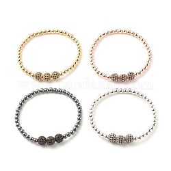 4pcs 4 bracelets extensibles en perles rondes en hématite synthétique de couleur sertis de zircone cubique, bijoux en pierres précieuses pour femmes, couleur mixte, diamètre intérieur: 2-1/4 pouce (5.7 cm), 1 pc / couleur