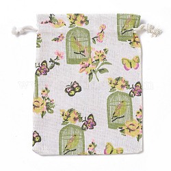 Pochettes en toile de jute, sacs à cordonnet, rectangle avec motif de cage à oiseaux, colorées, 17.7~18x13.1~13.3 cm
