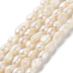 Natürliche Keshiperlen Stränge, kultivierte Süßwasserperle, barocke Perlen, zweiseitig poliert, Klasse 2 a, Muschelfarbe, 9~11x7~8x6~7 mm, Bohrung: 0.6 mm, ca. 35~36 Stk. / Strang, 13.19'' (33.5~34 cm)