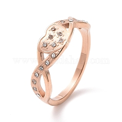 Infinito de rhinestone de cristal con anillo de dedo de corazón, chapado en iones (ip) 304 joyería de acero inoxidable para mujer, oro rosa, nosotros tamaño 7 (17.3 mm)