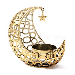 Portacandele in ferro a luna vuota, con fascino stellato, base rotonda del candeliere, oro, 10x10.1x5.9cm