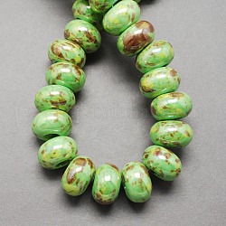 Perles européennes en porcelaine manuelles, Perles avec un grand trou   , nacré, rondelle, vert clair, 12x9mm