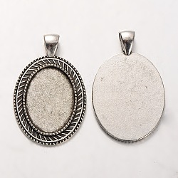 Pendente basi di cabochon ovale in lega stile tibetano ,  cadmio& piombo libero, argento antico, 42x27x2mm, Foro: 5x7 mm, vassoio: 18x25mm, su 192 pc / kg