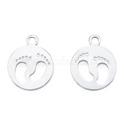 201 Stainless Steel Pendants, Flat Round with Footprints, Stainless Steel Color, 18.5x15x1.5mm, Hole: 1.8mm