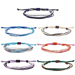 Набор браслетов из вощеного полиэфирного шнура, браслеты из ниток дружбы для женщин, разноцветные, внутренний диаметр: 1-7/8~3-1/2 дюйм (4.9~8.8 см), 7 шт / комплект