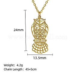 Collana con ciondolo in vero acciaio inossidabile placcato oro 18k, animale di origami, gufo, 17.72 pollice (45 cm), ciondoli:24x13.5mm