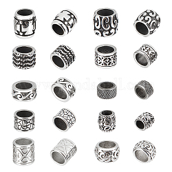 PH Pandahall 10 Stück große Loch-Abstandsperlen, 10 Stil 304 europäische Perlen aus Edelstahl in Antiksilber, lose Perlen für Armband-Halskette, DIY-Schmuckherstellung, Loch: 5.5~9 mm