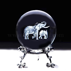 Glas-3D-Lasergravur-Elefant-Kristallkugel mit Metallständer, für die Desktop-Dekoration zu Hause, Transparent, 60 mm