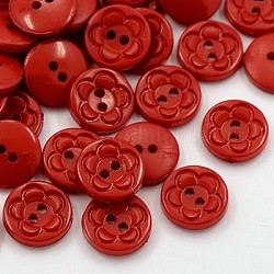 服装デザイン用アクリル縫い付け用ボタン  プラスチックボタン  2穴  染め  花柄とフラットラウンド  暗赤色  12.5x3mm  穴：1mm