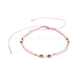 Verstellbarer Nylonfaden geflochtene Perlen Armbänder, mit Glasperlen und facettierten natürlichen runden Rosenquarzperlen, 2 Zoll (5.2 cm)