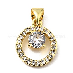 Rack Plating Brass Micro Pave Clear Cubic Zirconia Pendants, Long-Lasting Plated, Cadmium Free & Lead Free, Round Eing Charm, Real 18K Gold Plated, 14.5x12x4mm, Hole: 4.5x3.5mm