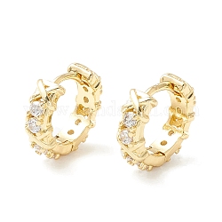 Clear Cubic Zirconia Chunky Hinged Hoop Earrings for Women, Real 18K Gold Plated Brass Jewelry, Cadmium Free & Nickel Free & Lead Free, Real 18K Gold Plated, 12x4mm, Pin: 0.7mm